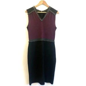 Tory Burch $395 Avalon Beaded Two-Tone Knit Dress Merino Wool size Medium